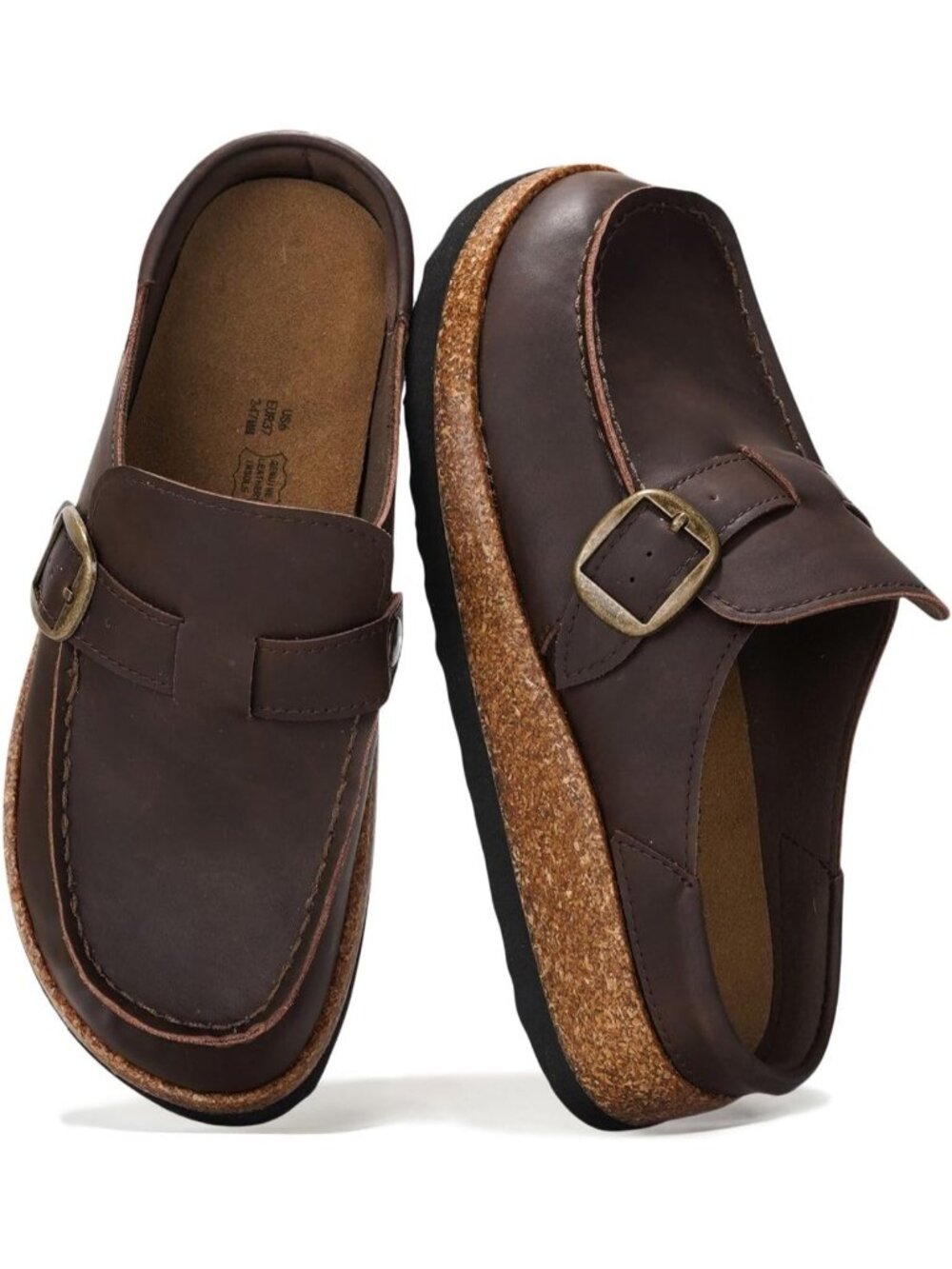 🆕Women Chocolate Leather Moccasin Style Clogs Memory Foam Insole Comfortable